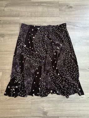 Coldwater Creek Black Midi Skirt with White Abstract Pattern